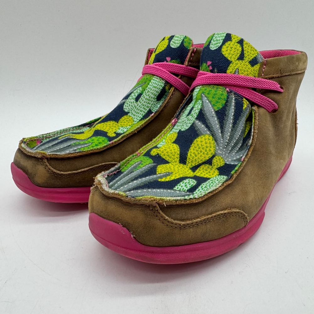 Ariat Womens 9 Spitfire Cactus Print Brown Leather Pink Sole Lace Up Shoes
